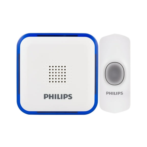 Philips Battery-Operated 32-Melody Door Chime, 1 Receiver, 1 Push Button, White, 6.4in, DES3140W/27