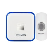 Philips Battery-Operated 32-Melody Door Chime, 1 Receiver, 1 Push Button, White, 6.4in, DES3140W/27