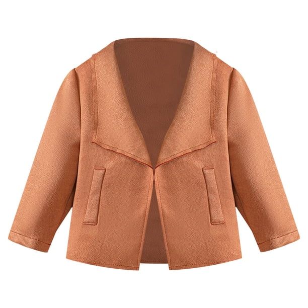 Gibobby Chaqueta de invierno para niñosAbrigo cálido informal para niñas, otoño e invierno, solapa grande, corto, Color sólido, informal, para niños medi(Marrón, 4-5 Años)