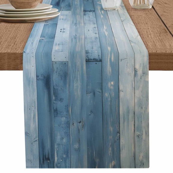 nqOlkjepod Blue Farmhouse Table Runner 90 Inches Long Farmhouse Dress Scarves, Vintage Wooden Country Dining Tablerunner for Coffee Table/Kitchen Island/Party Décor, 13" x 90"