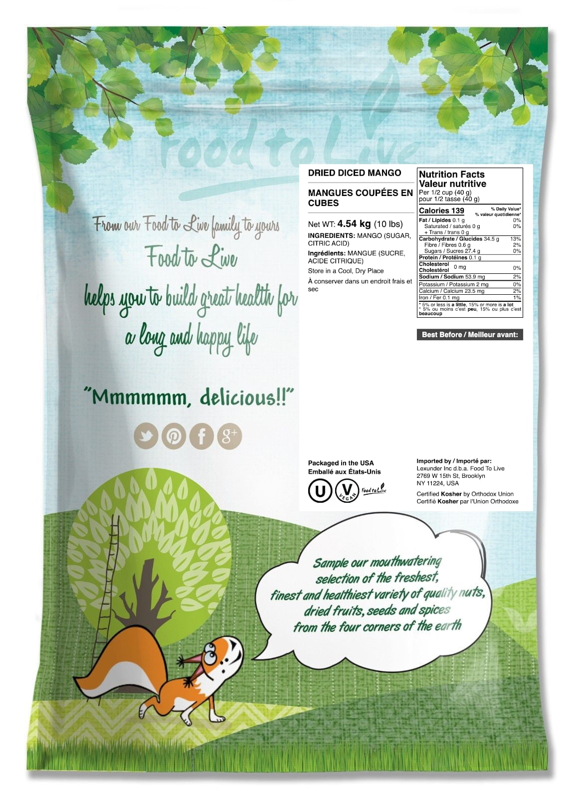 Dried Diced Mango, 10 Pounds — Kosher, Vegan — by Food to Live