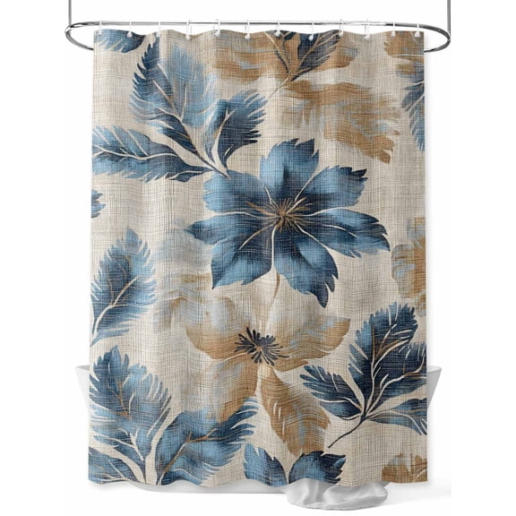Fsddascl Blue Brown Botanical Shower Curtain Set - 48" x 72" Washable Bathtub Curtain with 12 Hooks, Elegant Summer Flowers Vintage Waterproof Fabric Stall Shower Curtains for Bathroom/Bathtub