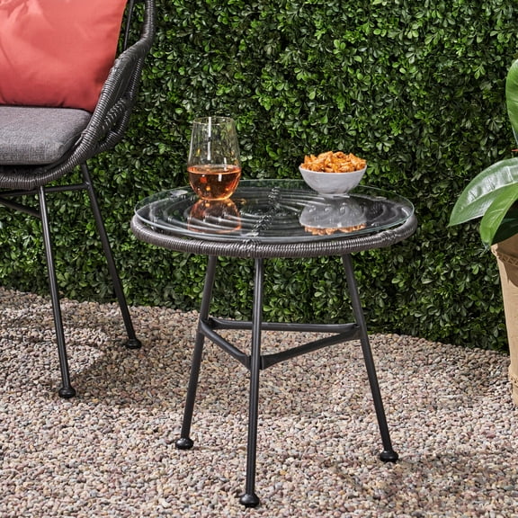 Circular Top & Tempered Glass / Contemporary Outdoor Side Table