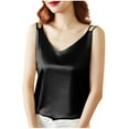 thumbnail image 2 of Womens Silk Satin Tank Tops V Neck Casual Cami Sleeveless Camisole Blouses Summer Basic Tank Shirt Black 4XL, 2 of 6