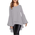 thumbnail image 2 of VEKDONE Back to School Drop Women's Long Sleeve Tunic Blouse Fall Casual Trumpet Sleeve Tunic Tops Double Layer Chiffon High Low Hem Shirts Gray,L, 2 of 7