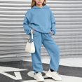 thumbnail image 6 of BXJX Girls Outfit Sets, 2 Piece Long Sleeve Outdoor School Hoodies and Joggers Sets Light Blue Size 10-11 T, 6 of 7