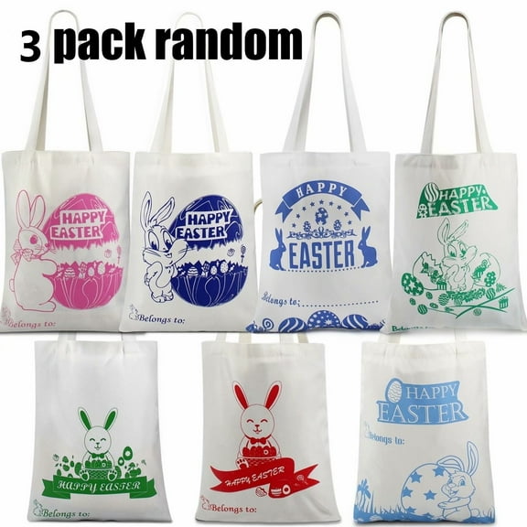 Bonison Customizable Bunny Easter Gift Bags, 3 Pack, Eco-Friendly Canvas