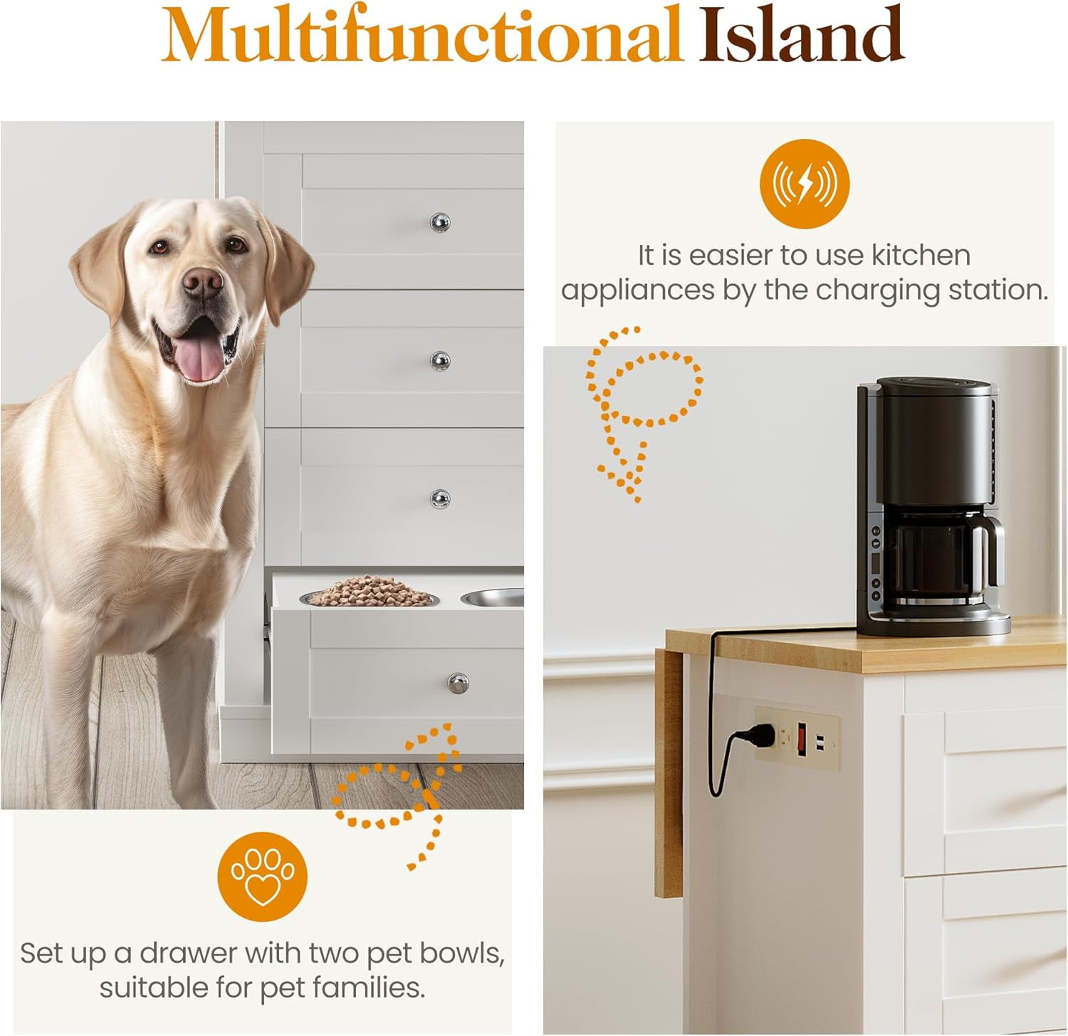 May in Color Oak Kitchen Island with Storage and Drop-Leaf