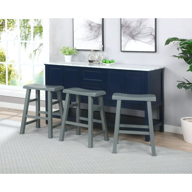 eHemco 24" Height Heavy Duty Solid Hard Wood Saddle Bar Stools(Set of 3