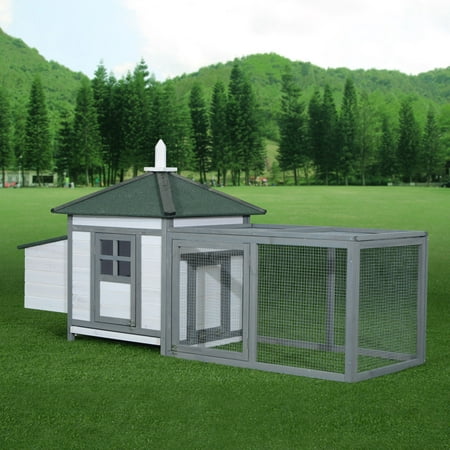 GHP Dark Gray & White Fir Wood Backyard Chicken Coop House with Nesting Box & (Best Bedding For Chicken Nesting Boxes)