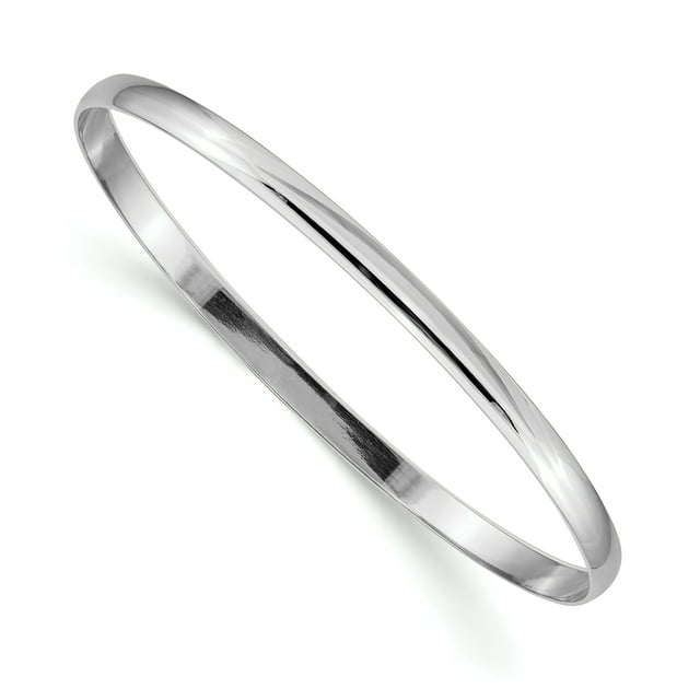 14K White Gold 4mm Solid Polished Half-Round Slip-On Bangle