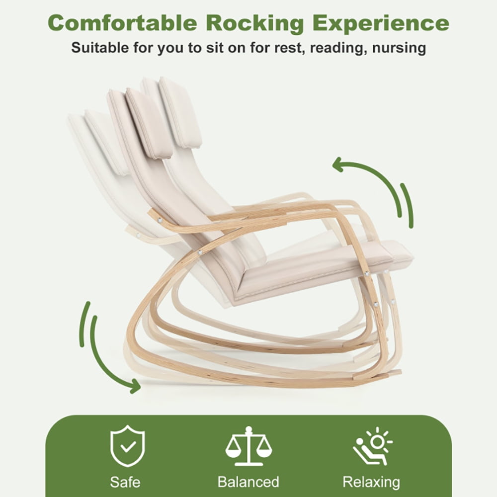 Finihen Modern Rocking Chair, Stable Wooden Frame Leisure Rocking Chair with Removable Upholstered Cushion, for Bedroom, Living Room, Beige Finihen Modern Rocking Chair, Stable Wooden Frame Leisure Rocking Chair with Removable Upholstered Cushion, for Bedroom, Living Room, Beige