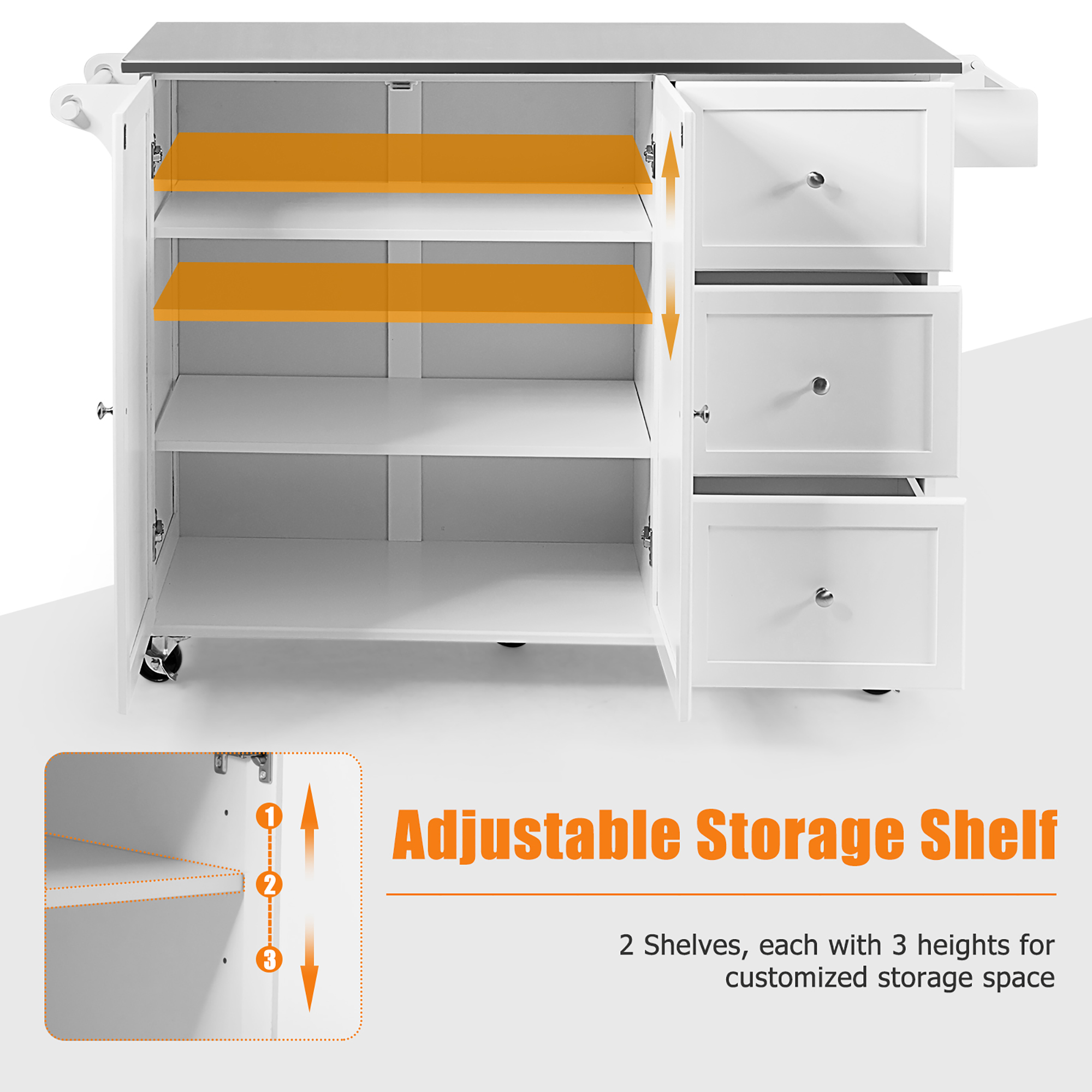 Costway Small Kitchen Island 2-Door Storage Cabinet Stainless Steel Top ...