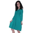 thumbnail image 4 of Moomaya Womens Full Sleeves Gathered Waist Dress Casual Relaxed Fit Swing Dresses w/ Pockets, 4 of 8