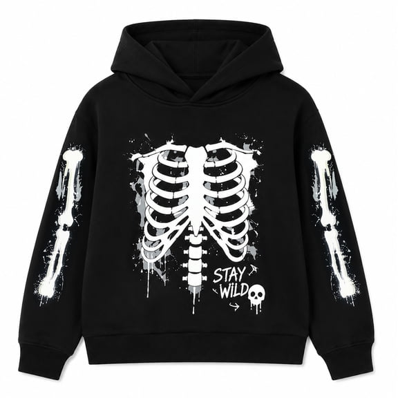 HILEELANG Boys Halloween Hoodie Glow in the Dark Skeleton Sweatshirt Black 12Y