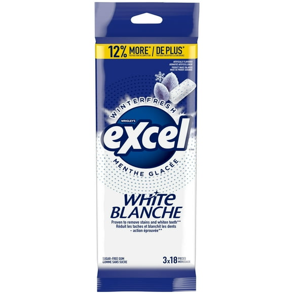 EXCEL White Winterfresh, Teeth Whitening Sugar Free Chewing Gum, 18 Pieces, 3Packs, 3 Packs, 18Pellets