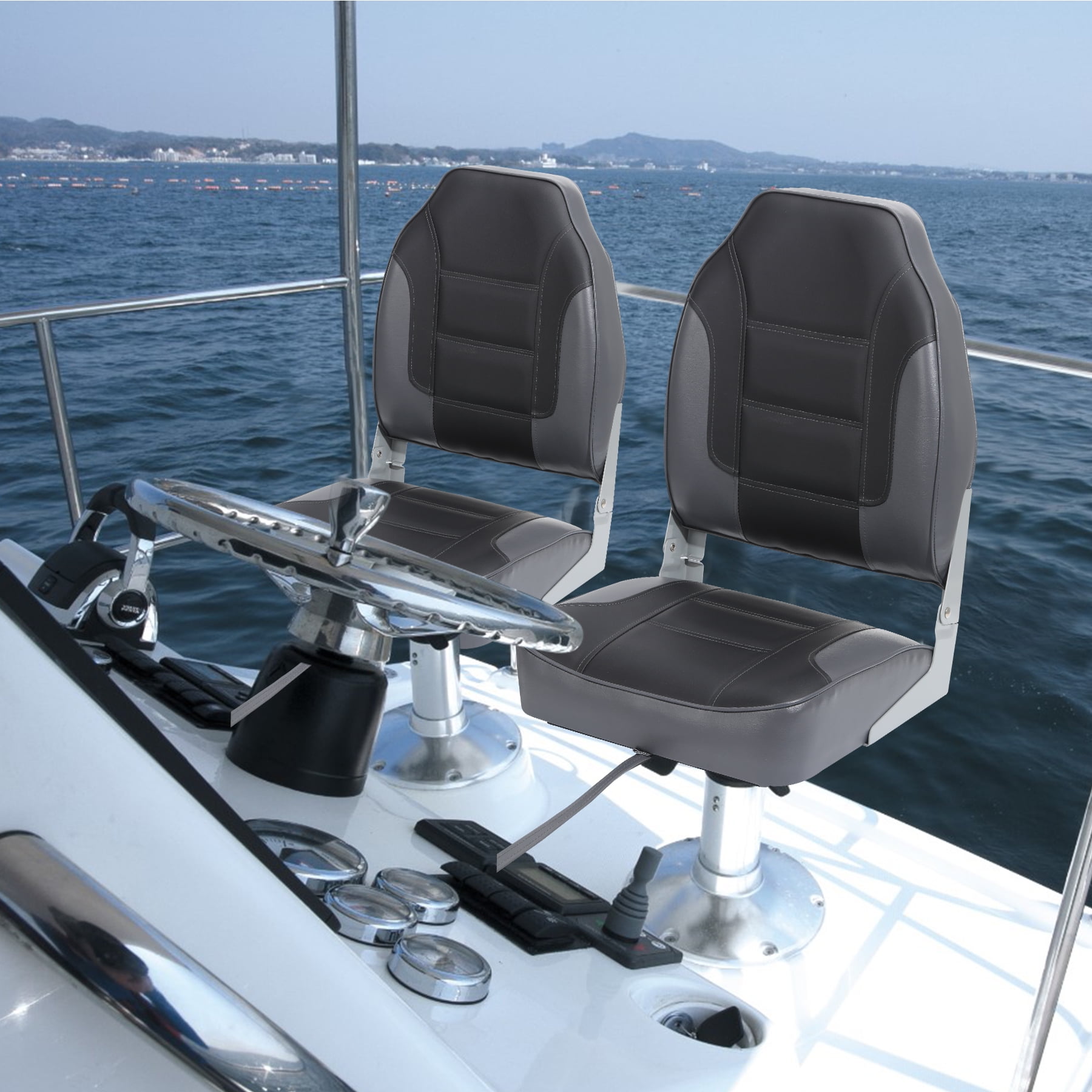 Ladcaser 2 Pack Premium High Back Folding Boat Seat, Marine Seats for Fishing, Sightseeing, Speedboats, Canoes