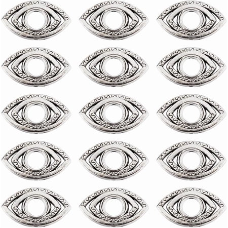 1 Box 50Pcs Bead Frames Bulk Bead Frame Charm Silver Eye Vintage Tibetan Style Retro Alloy Hollow Metal Charms for Jewelry Making Supplies DIY Bracelet Necklace Earrings Crafts Silver