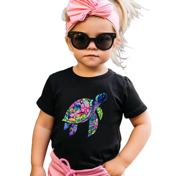 Trendy Turtle Shirt for Women, Teens & Kids Summer Sea Turtle T-Shirt Black Shirt 12 Months