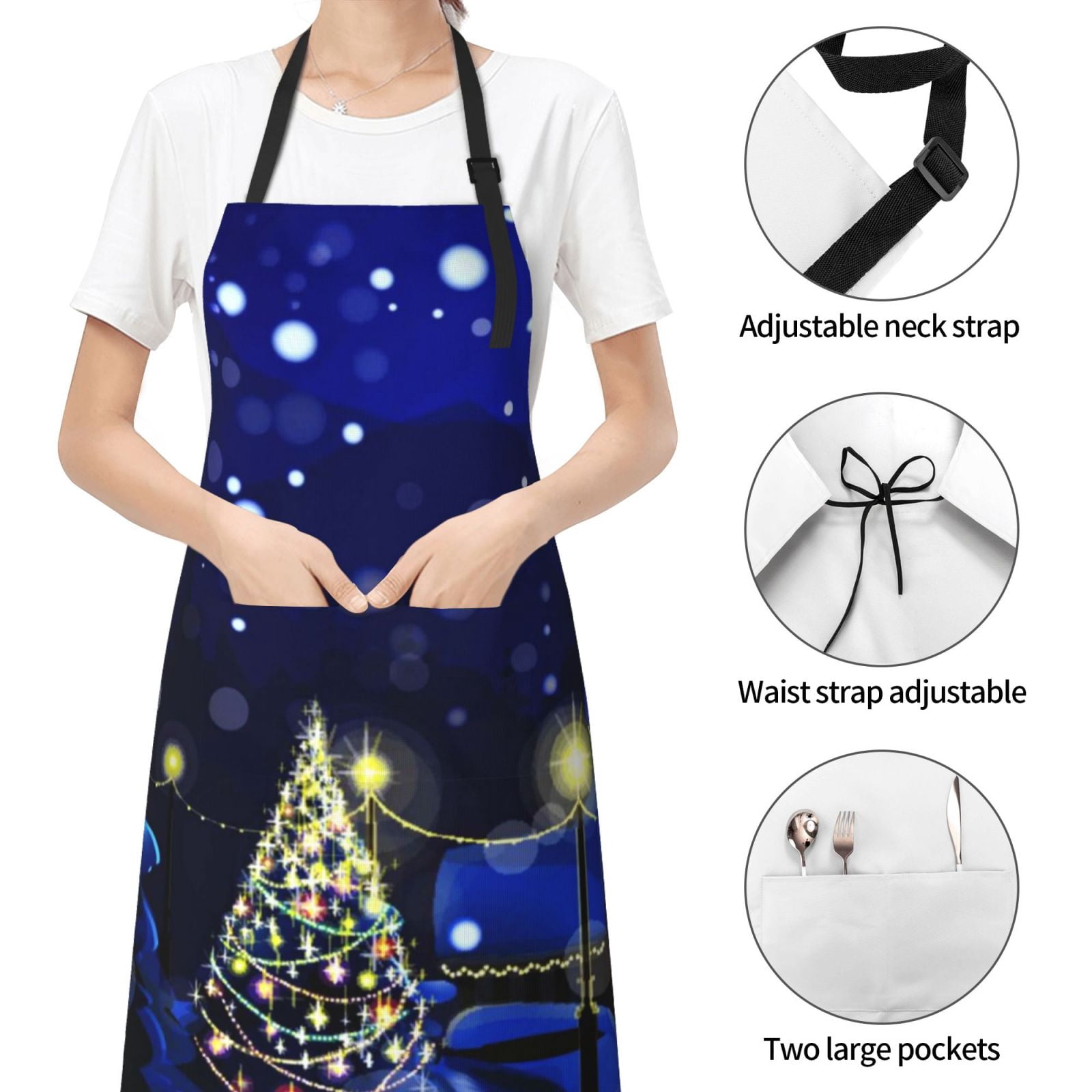 Kdxio Christmas Night Apron with Pockets Adjustable Kitchen Aprons for Men Women Waterproof Aprons for Cooking,Drawing,Crafting, Baking Household Cleaning