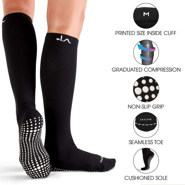 LA Active Graduated 20-30mmHg Compression Socks with Non-Slip Grips for  Safety - Unisex for Men & Women 