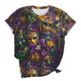 thumbnail image 6 of YueHuiYing Womens Short Sleeve Tops Mardi Gras Costumes Fashion Round Neck Mask Print Blouse T-shirt, 6 of 6
