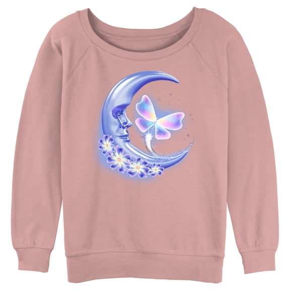 Junior's Lost Gods Airbrushed Half Crescent Moon Sweatshirt Desert Pink Medium