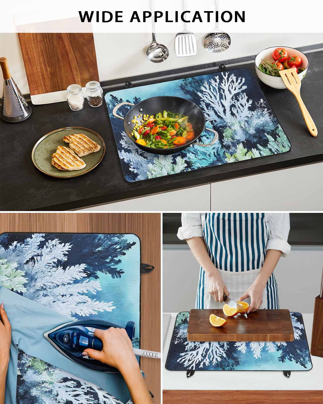nqOlkjepod Large Induction Cooktop Protector Mat 24"x21", Summer Coastal Stove Top Covers for Electric Stove, Ocean Watercolor Coral Plant Decorative Stove Burner Cover Mats, Glass Top Stove Cover