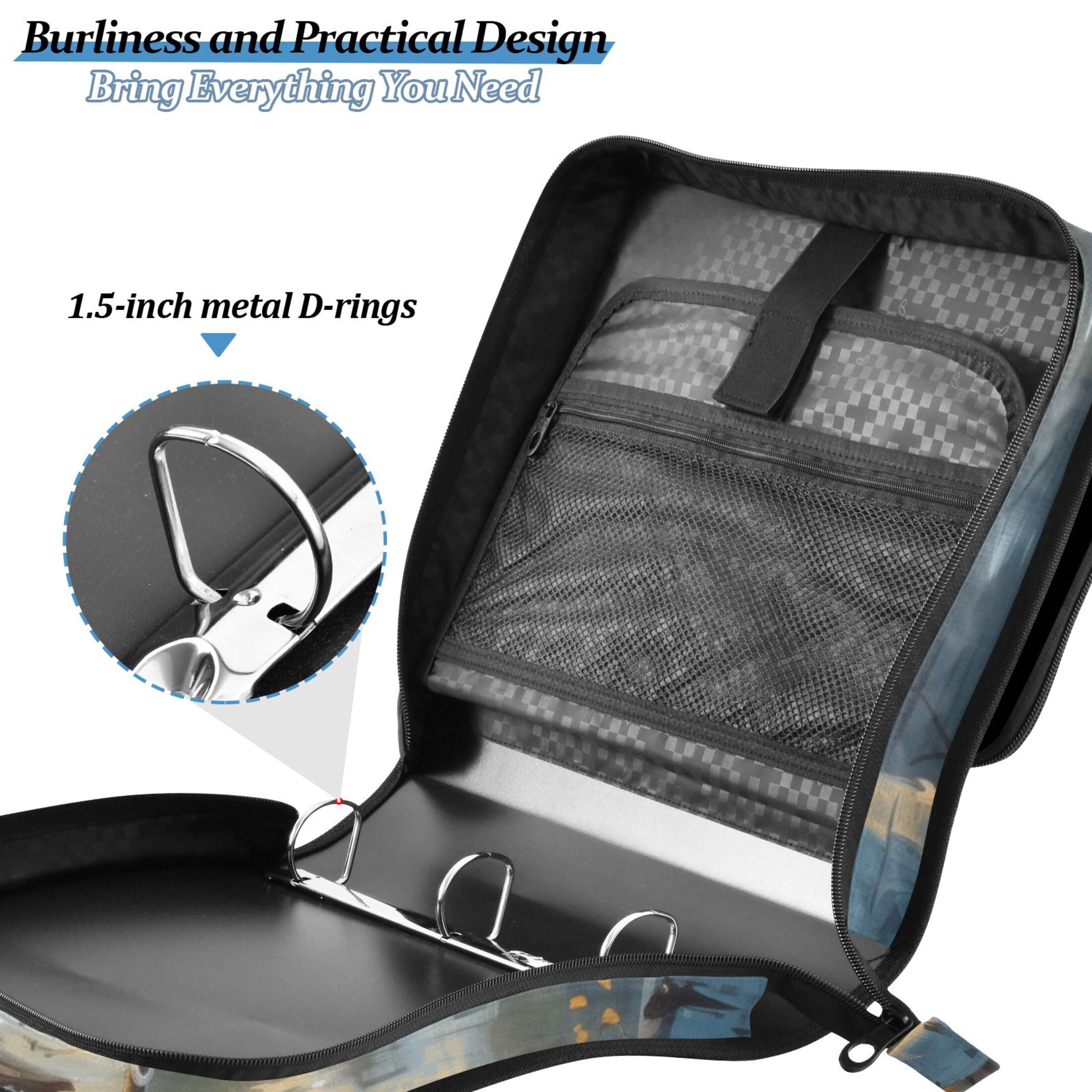 3 Ring Zipper Binder with Shoulder Strap Waterproof Trapper Keeper 2 Inch D-Ring 500 Sheets Capacity Boats Chairs Lakehouse