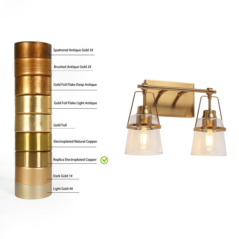 LNC 2-Light Bathroom Vanity Light with Clear Glass Shades,Modern Polished Gold Finishes