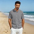 thumbnail image 5 of Men's Linen Shirts Short Sleeve Casual Button Down Shirt Solid Color Loose Fashion Top Lightweight Breathable Chest Pocket Mandarin Collar Summer Beach Outdoor Tops Clothing Trendy 2026, 5 of 7