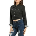 thumbnail image 5 of MODA NOVA Juniors Button Down Long Sleeves Cropped Denim Jacket, 5 of 7