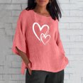 thumbnail image 1 of SMihono Hauts pour Femmes Été Mode Décontractée Femmes Manches Trois-Quarts Col Rond Coton Lin Imprimé Hauts Unis Blouse T-shirt Oversize pour Femmes 2023, 1 of 6