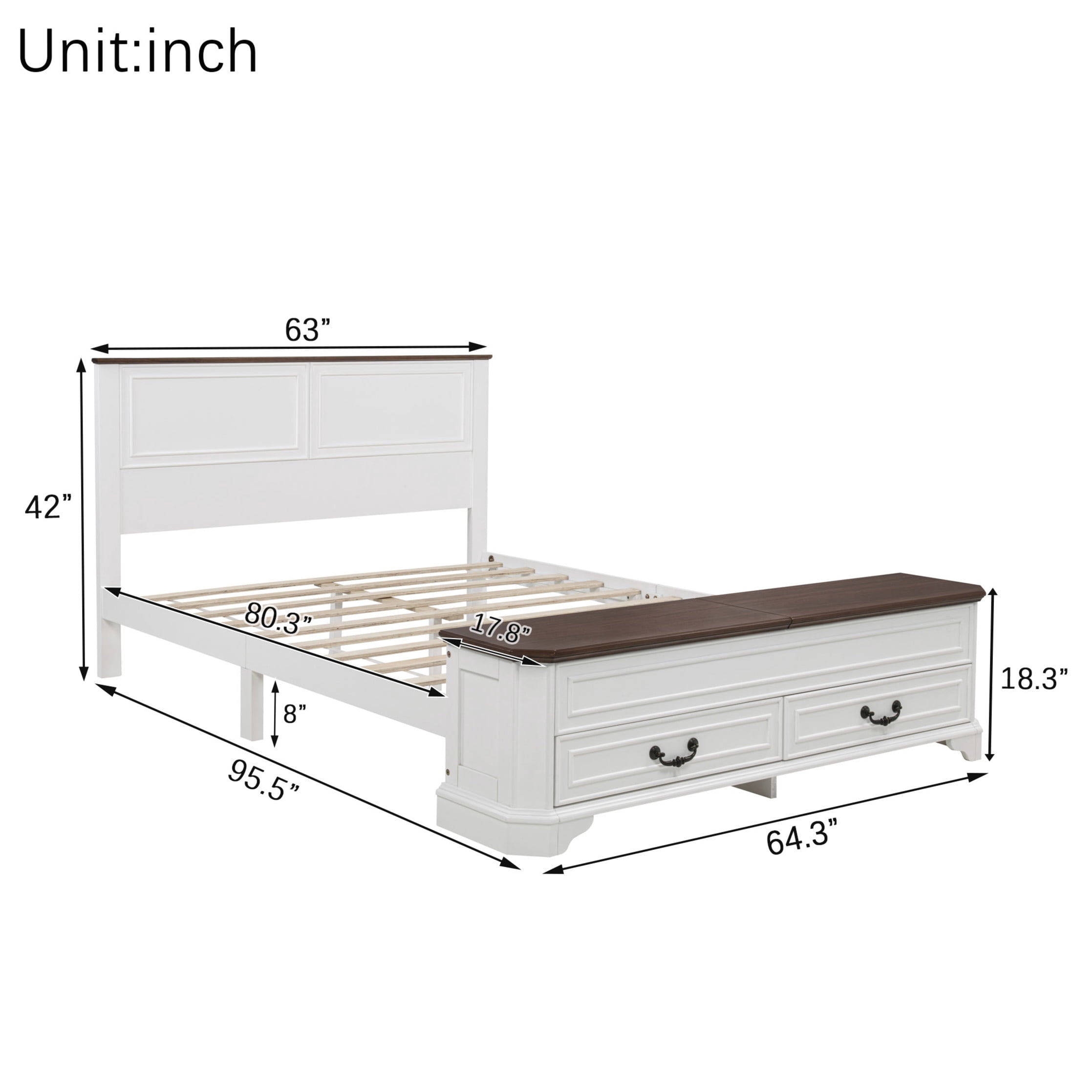 Noble House Reinaldo Queen Farmhouse Pine Bed with Integrated Bench, Storage Drawers and Flip-Top Containers, White