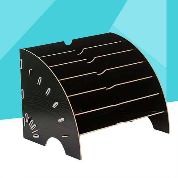 Toyvian Black Wooden Desktop Filing Rack Multi Compartment Document File Holder