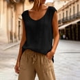 thumbnail image 7 of yoeyez Linen Tank Tops for Women Summer Sleeveless Crewneck Button Trim Blouses Cotton Casual Lightweight Vest Shirt Black,M, 7 of 7