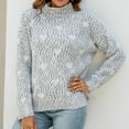 thumbnail image 2 of 2023 Cotonie Women's Solid Color Winter Printed Long Sleeve Turtleneck Sweater Knitted Pullover 2023 Trendy Casual Tops,Gray,M, 2 of 4