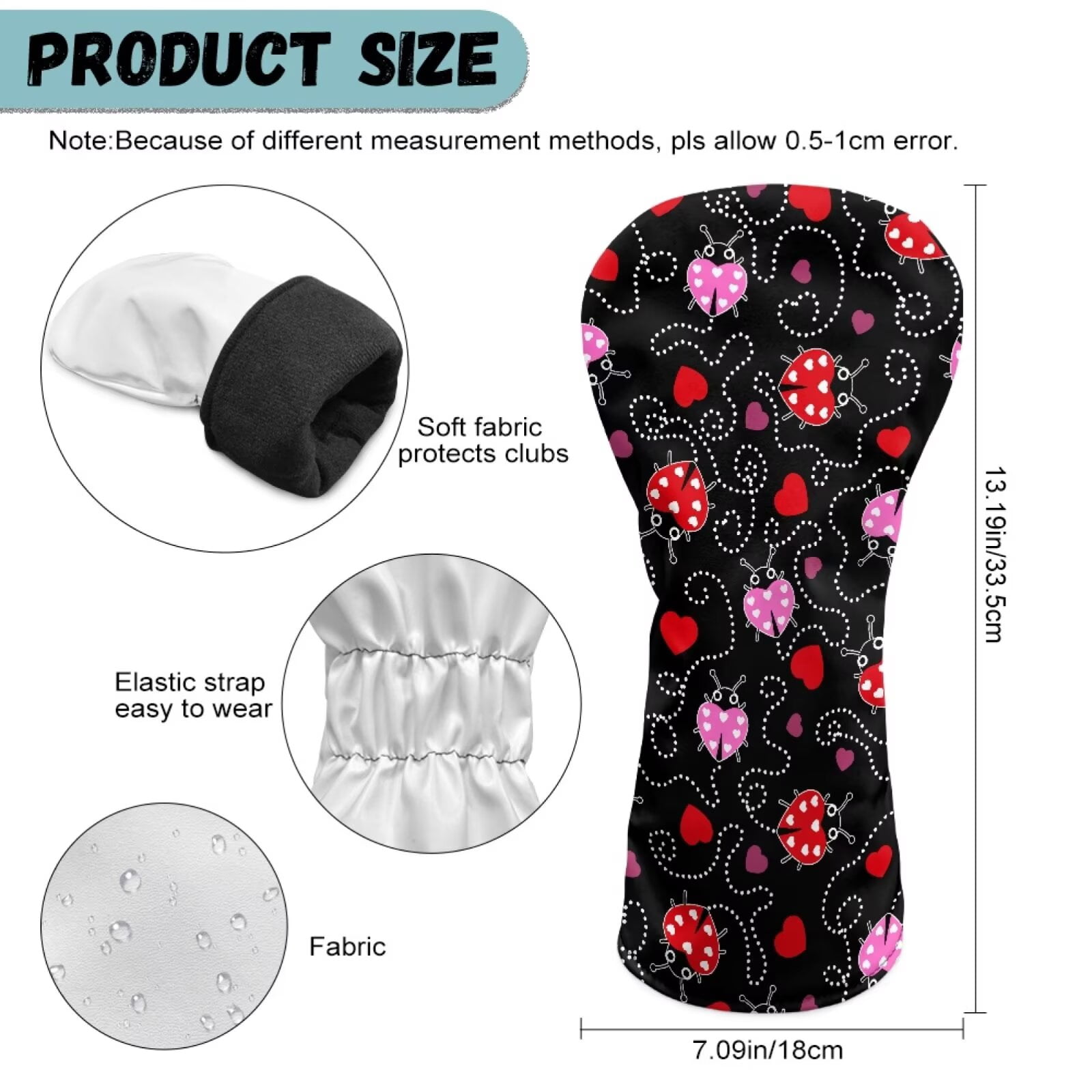 Uorisanigo Golf Club Head Covers, Driver, Fairway #3#5, Hybrid Headgear, Premium PU Leather Cute Ladybug Golf Club Covers, 3 PCS Headcovers Set Accessories Protection