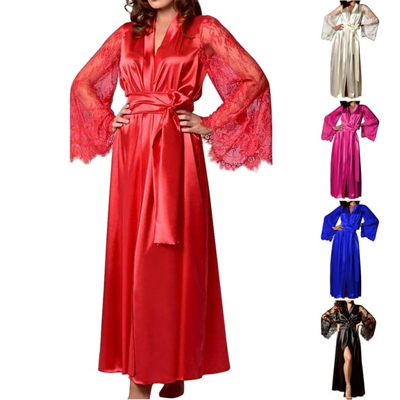 Utoimkio Women's Pajama Robe Soft Comfy Lace Bathrobe Full Length Robes Comfy Sleepwear with Belt