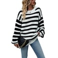 thumbnail image 1 of Faithtur Chandail Rayé pour Femmes Manches Longues Col Rond Coupe Ample Tricot d'Hiver, 1 of 9