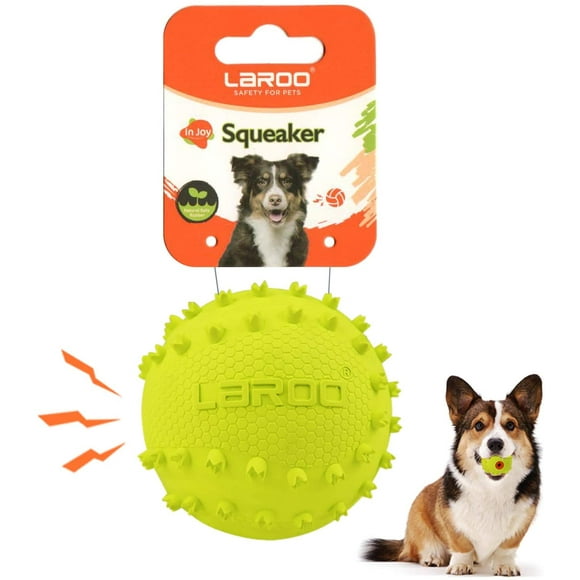 LaRoo Squeaky Dog Ball Toy, Durable Natural Rubber Squeaker Ball Floating Throwing Training, Teeth Cleaning Chew Toy for Pet Small Medium Large Dogs (6.5CM Green)