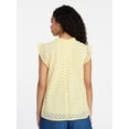 thumbnail image 4 of Time and Tru Women's Cotton Eyelet Top with Short Flutter Sleeves, Sizes XS-XXXL, 4 of 6