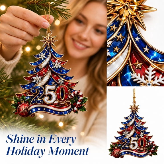 250 Patriotic Christmas Tree Ornament, Red White Blue American Flag Style Xmas Tree Hanging Decor, Alloy Holiday Keepsake Ornament for Christmas Home Decor & Gift