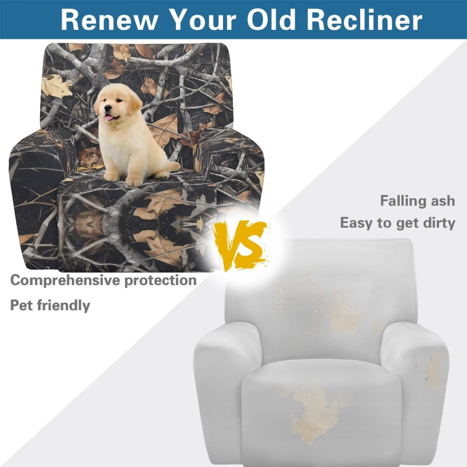 Yuyamidu Camouflage Reclining Chair Covers 4 Pieces Hunting Branch Recliner Sofa Slipcovers with Pocket Replacement Soft Slip Covers for Recliners with Arms Gift for Friends