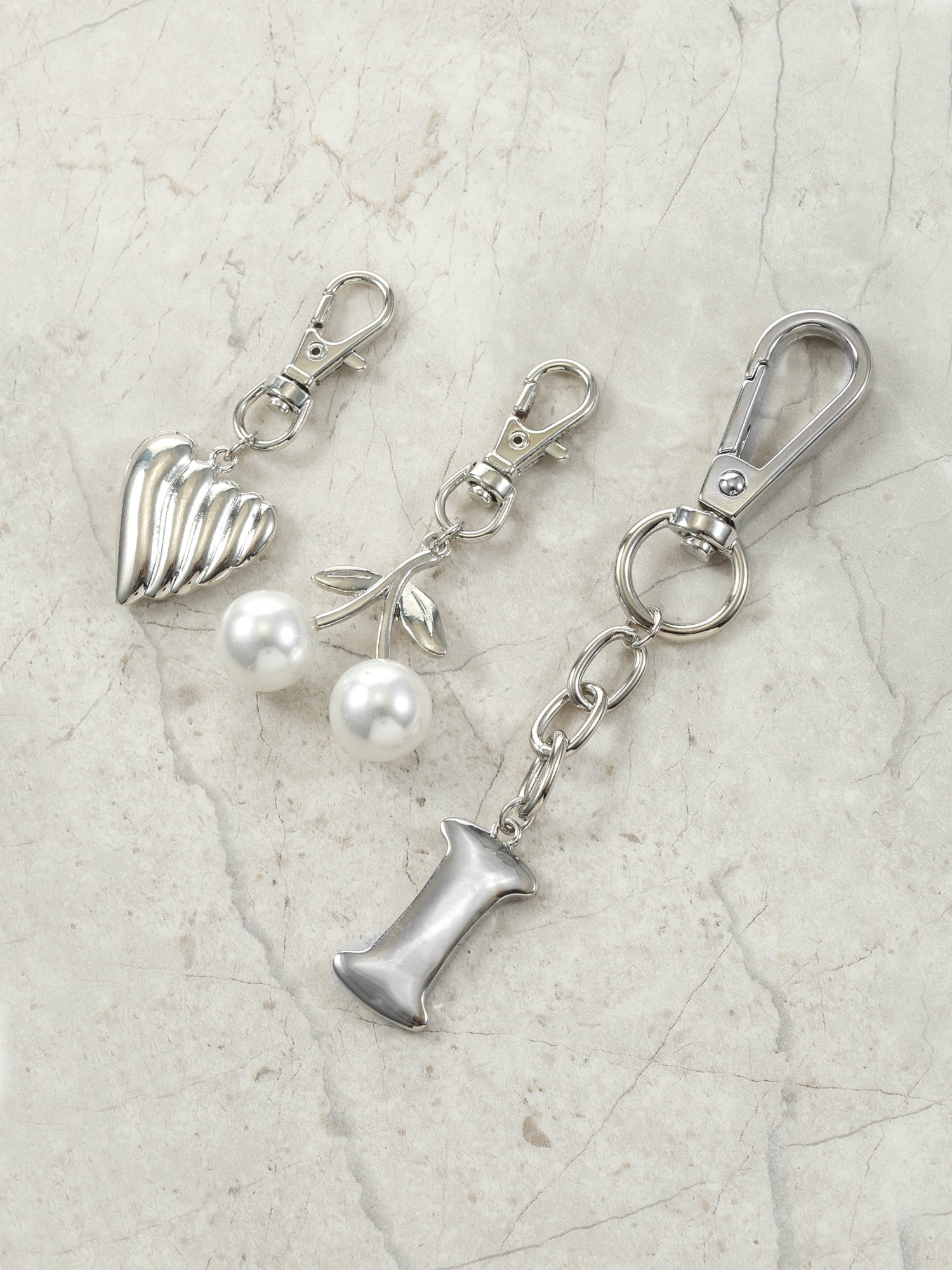 Time and Tru Silvertone Initial Letter Bag Charm Set, 3 Pieces, Letter I