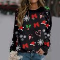 thumbnail image 2 of Sudadera navideña para mujer con estampado de copos de nieve, camisetas, camisetas, sudadera de cuello redondo de manga larga Pompotops gfhjh8885, 2 of 6