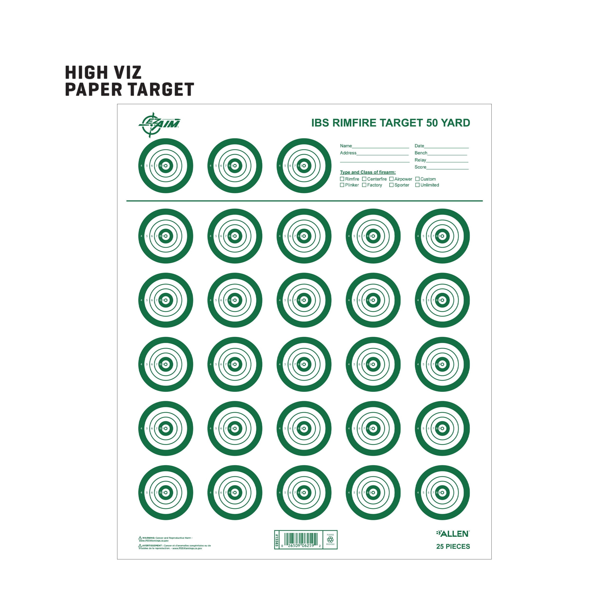 (2 pack) Ez Aim Rimfire IBS Shooting Targets, 14" x 17", 25-Pack, White, Paper Targets, 15582, IBS Rimfire
