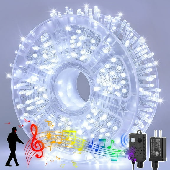 165ft Christmas Decorative Mini Lights With Music , 500 LED Transparent Wire Fairy Starry String Light Plug in, 16Lighting Modes for Indoor Xmas Tree Wedding Party Decoration (white)