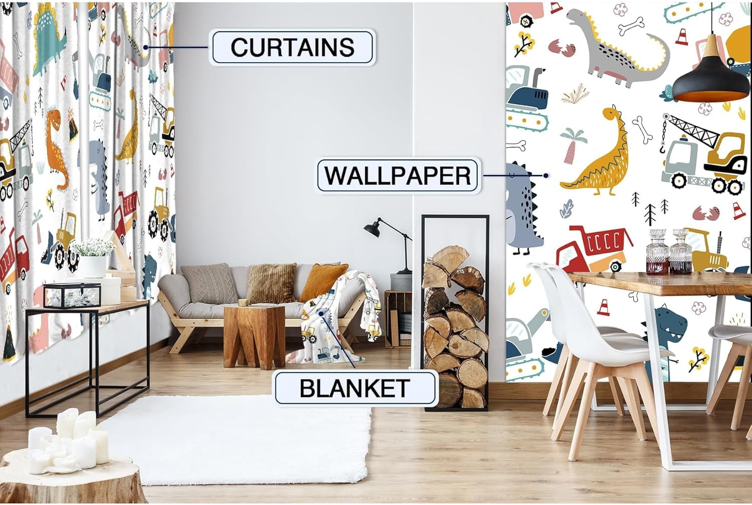 Dinosaur Kids Curtains for Bedroom 42Wx63H Inch Rod Pocket Boy Construction Truck Cartoon Animal Cute Dino Colorful Window Drapes Child Toddler Living Room Window Treatment Fabric 2 Panel