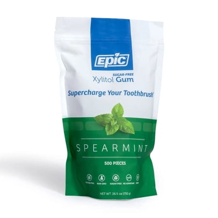 Epic Xylitol Chewing Gum - Sugar Free & Aspartame Free Chewing Gum Sweetened w/Xylitol for Dry Mouth & Gum Health (Spearmint 500-Piece Bag 1 Bag)